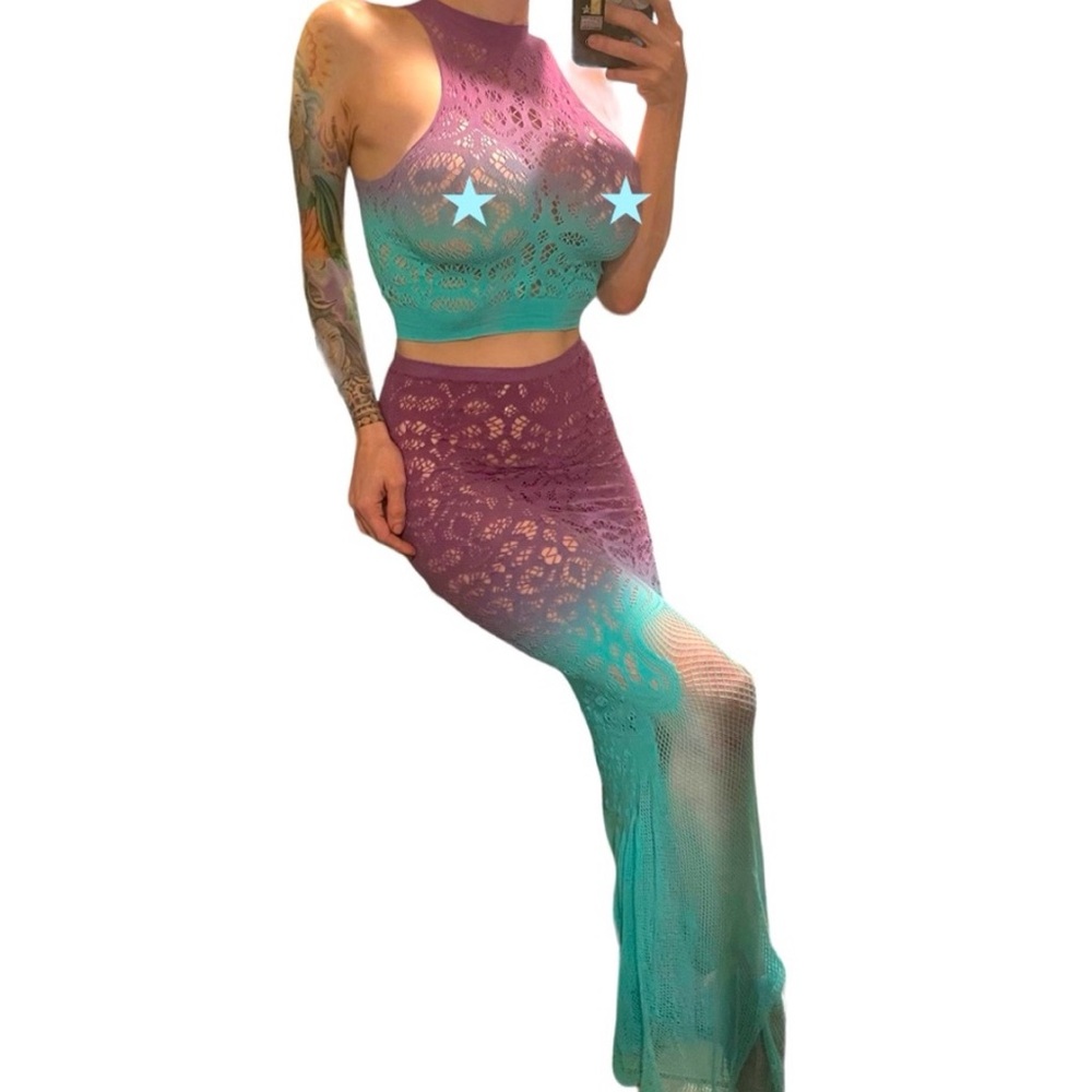 Lingerie Set: Purple/Teal Ombré Mermaid Maxi Skirt OS (NWT)